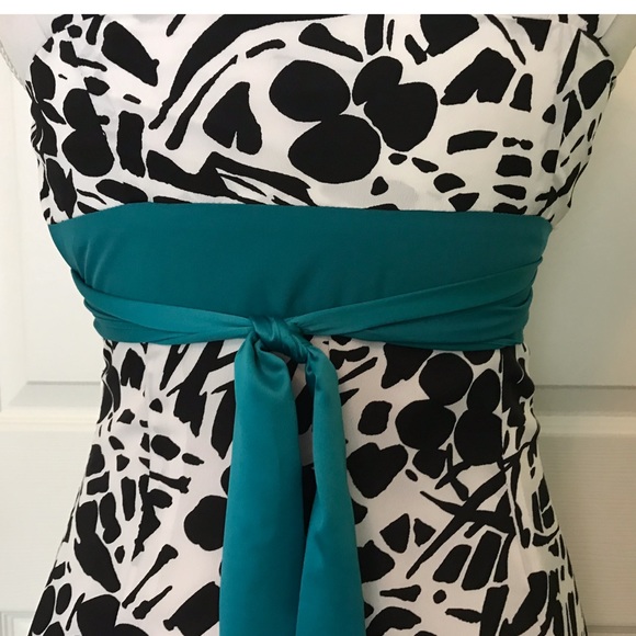 Ann Taylor Black/White Dress w/Teal Ribbon… - Picture 7 of 7